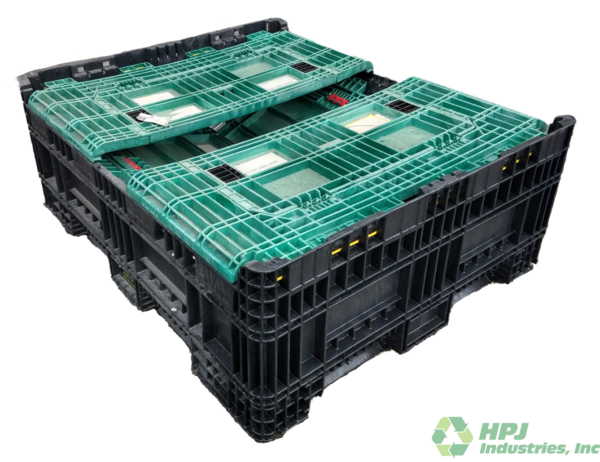 Reconditioned HPJ Industries 56" x 48" x 42" Mixed Color Bulk Container - 2 Drop Doors - Image 2