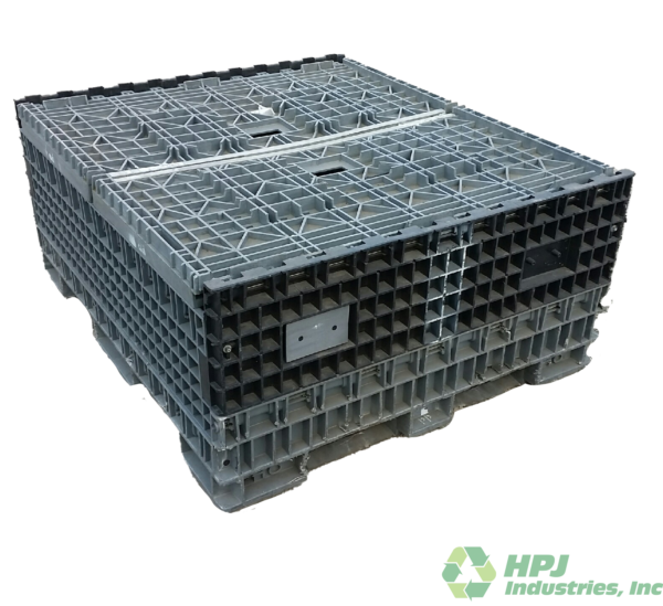 Reconditioned HPJ Industries 56" x 48" x 50" Mixed Color Bulk Container - 2 Drop Doors - Image 2