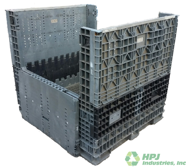 Reconditioned HPJ Industries 56" x 48" x 50" Mixed Color Bulk Container - 2 Drop Doors - Image 3