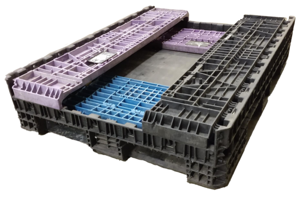 Reconditioned HPJ Industries 64" x 48" x 25" Mixed Color All Good Runner 48" Side Bulk Container - 2 Drop Doors - Image 2