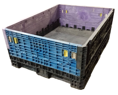 Reconditioned HPJ Industries 64" x 48" x 25" Mixed Color All Good Runner Bulk Container - 2 Drop Doors 48" Side