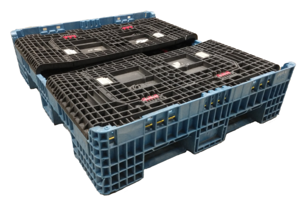 Reconditioned HPJ Industries 56" x 48" x 34" Mixed Color Bulk Container - 4 Drop Doors - Image 3