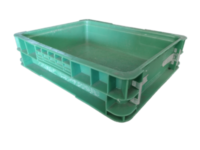 Used HPJ Industries 15" x 12" x 4" Green Hand Tote Reinforced Bottom