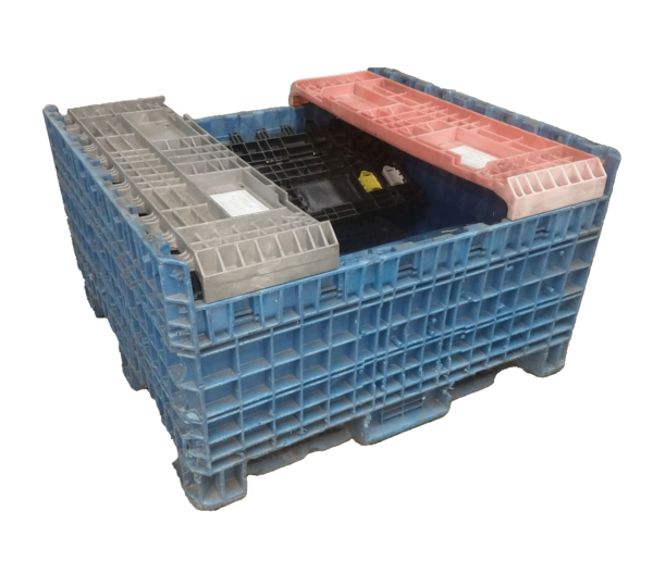 Reconditioned HPJ Industries 45" x 48" x 39" Mixed Color Storage Bottom Bulk Container - Image 2