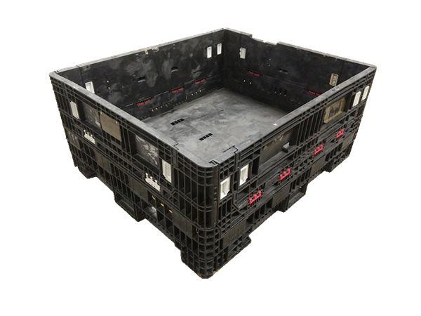 Reconditioned HPJ Industries 56" x 48" x 25" All Black All Good Runner Bulk Container - 4 Drop Doors