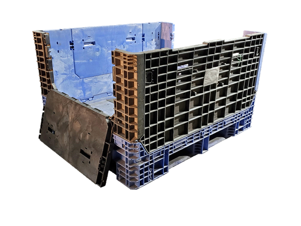 Reconditioned HPJ Industries 57" x 48" x 25" Mixed Color 48" Side Bulk Container - 2 Drop Doors - Image 3