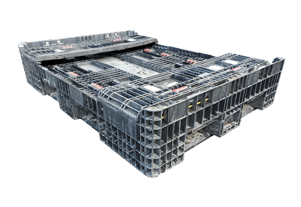 Reconditioned HPJ Industries 64" x 48" x 25" All Black Bulk Container - 4 Drop Doors - Image 2