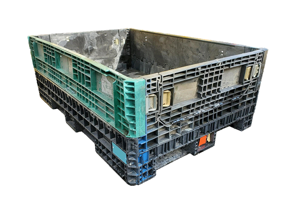 70" x 48" x 25" Reconditioned HPJ Industries Mixed Color All Good Runner Bulk Container - 2 Drop Doors, 48" Side