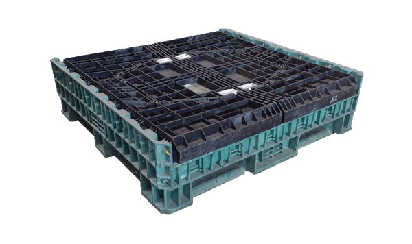 Reconditioned HPJ Industries 45" x 48" x 34" Mixed Color Bulk Container - 4 Drop Doors - Image 2