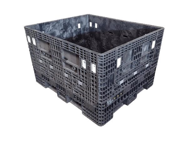 Reconditioned HPJ Industries 56" x 48" x 34" All Black All Good Runner Bulk Container - 4 Drop Doors
