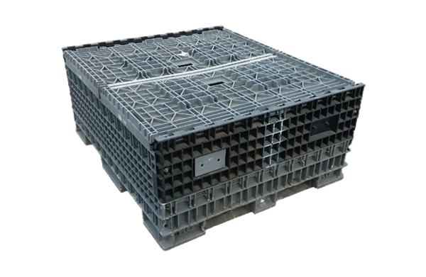 Reconditioned HPJ Industries 56" x 48" x 34" Mixed Color Bulk Container - 2 Drop Doors - Image 2