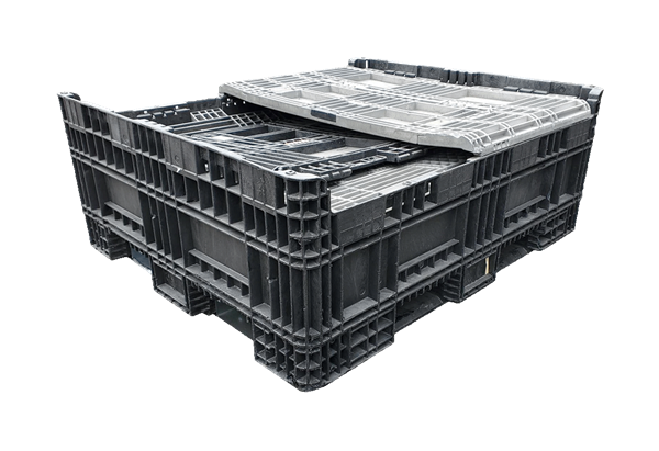 Reconditioned HPJ Industries 56" x 48" x 50" Mixed Color Bulk Container - 4 Drop Doors - Image 2
