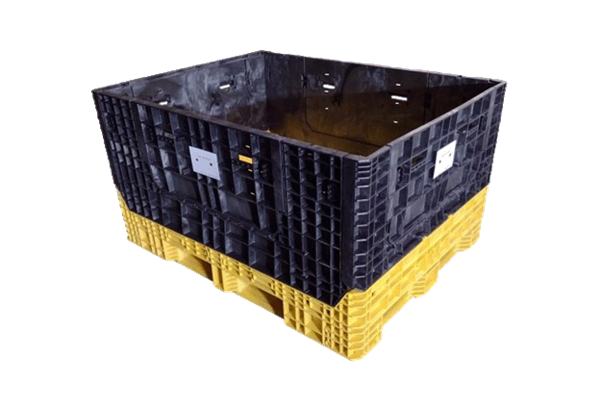 New Buckhorn 62" x 48" x 34" Yellow Base Black Wall Bulk Container - 4 Drop Doors