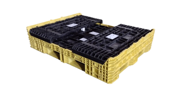 New Buckhorn 62" x 48" x 34" Yellow Base Black Wall Bulk Container - 4 Drop Doors - Image 2