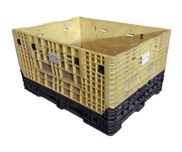 Reconditioned HPJ Industries 62" x 48" x 34" Black Base Yellow Wall All Good Runner 62" Side Bulk Container - 2 Drop Doors