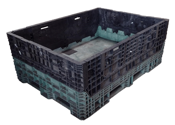 Reconditioned HPJ Industries 64" x 48" x 25" Green Base Black Wall All Good Runner Bulk Container - 4 Drop Doors