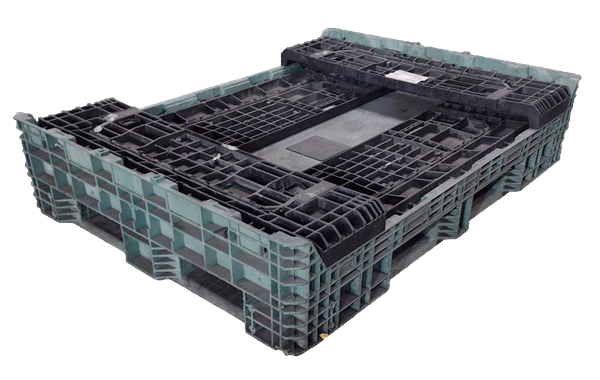 Reconditioned HPJ Industries 64" x 48" x 25" Green Base Black Wall All Good Runner Bulk Container - 4 Drop Doors - Image 2
