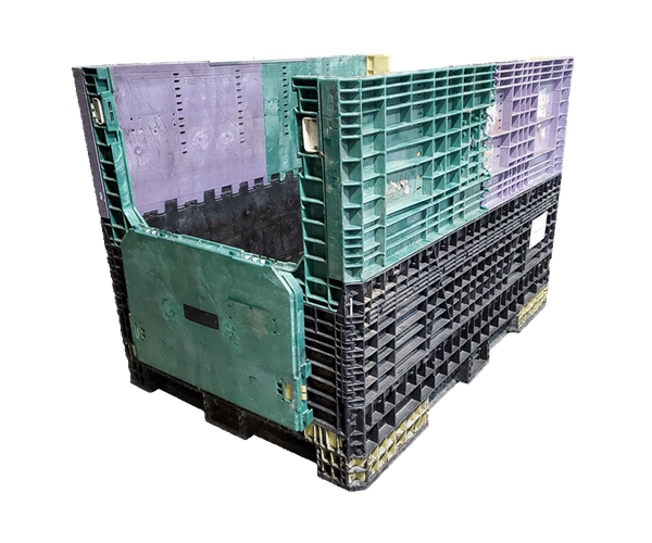 Reconditioned HPJ Industries 70" x 48" x 50" Mixed Color Bulk Container - 2 Drop Doors - Image 4