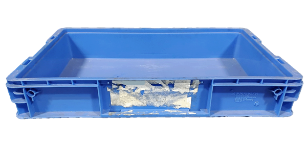 Used HPJ Industries  24" x 15" x 4" Blue Hand Tote Smooth Bottom - Image 3
