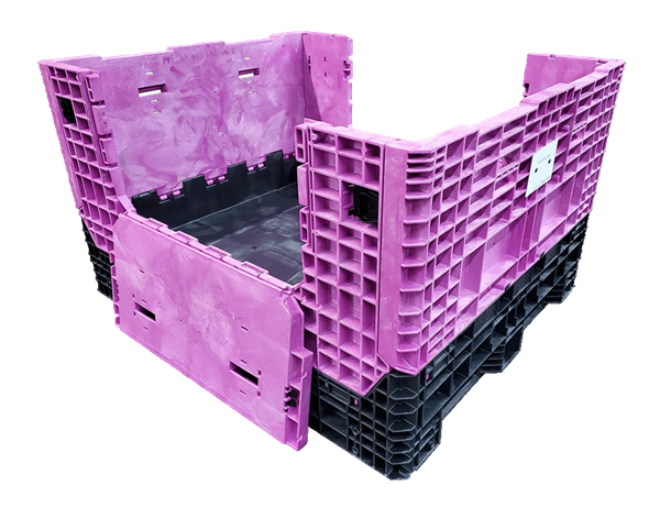 New Buckhorn 57" x 48" x 34" Black Base Pink Wall 57" Side Bulk Container - 2 Drop Doors - Image 3
