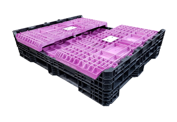 New Buckhorn 57" x 48" x 34" Black Base Pink Wall 57" Side Bulk Container - 2 Drop Doors - Image 2