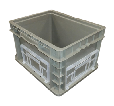 New Monoflo 15" x 12" x 9" Gray Hand Tote Smooth Bottom with 2 Kanban Holders