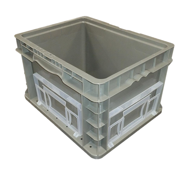 New Monoflo 15" x 12" x 9" Gray Hand Tote Smooth Bottom with 2 Kanban Holders