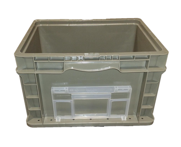 New Monoflo 15" x 12" x 9" Gray Hand Tote Smooth Bottom with 2 Kanban Holders - Image 3