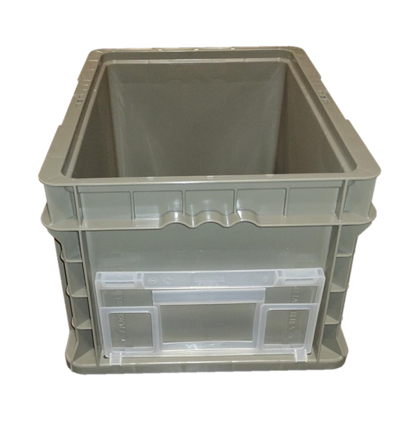 New Monoflo 15" x 12" x 9" Gray Hand Tote Smooth Bottom with 2 Kanban Holders - Image 4