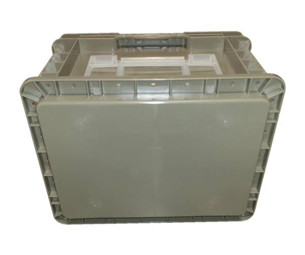 New Monoflo 15" x 12" x 9" Gray Hand Tote Smooth Bottom with 2 Kanban Holders - Image 2