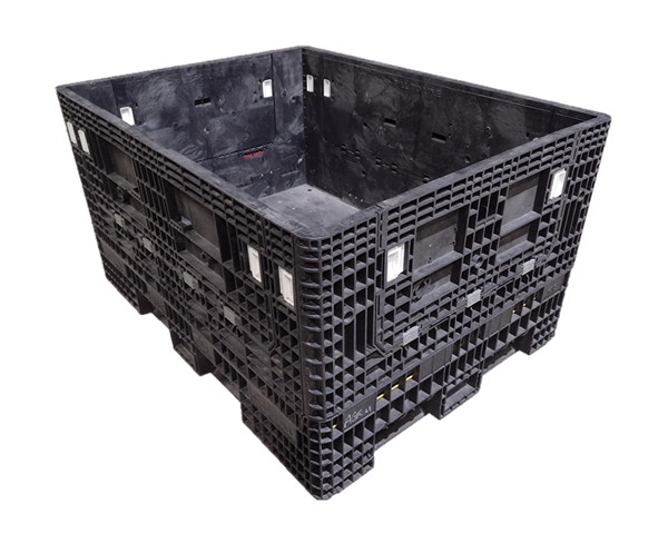 Reconditioned HPJ Industries 65" x 48" x 34" All Black All Good Original Runner Bulk Container - 4 Drop Doors