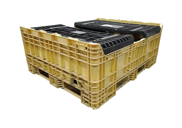 Reconditioned HPJ Industries 57" x 48" x 44" Mixed Color Bulk Container - 2 Drop Doors - Image 2
