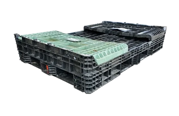 Reconditioned HPJ Industries 70" x 48" x 34" Mixed Color All Good Runner 70" Side Bulk Container - 2 Drop Doors - Image 2