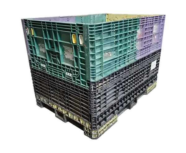 70" x 48" x 50" Reconditioned Ropak Mixed Color All Good Runner Bulk Container - 2 Doors, 48" Side.
