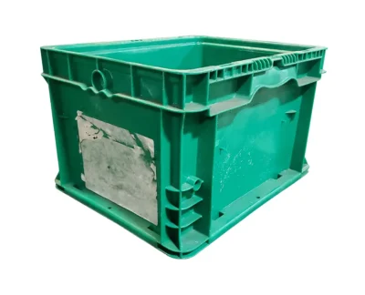 Used HPJ Industries 15" x 12" x 9" Green Hand Tote Smooth Bottom