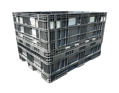 Reconditioned HPJ Industries 64" x 48" x 42" All Black All Good Runner Bulk Container - 4 Drop Doors