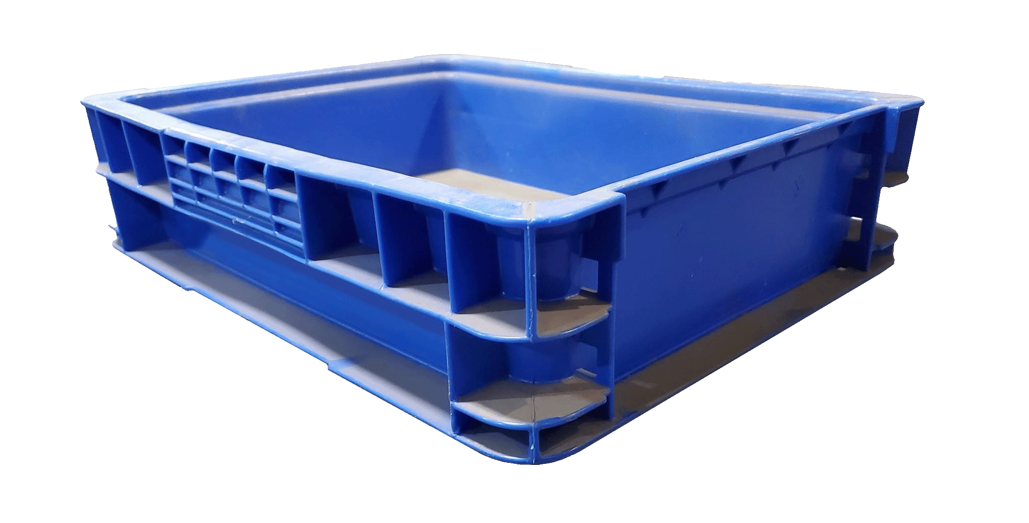 Used HPJ Industries 15" x 12" x 4" Blue Hand Tote Reinforced Bottom