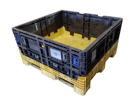 Reconditioned HPJ Industries 45" x 48" x 25" Yellow Base Black Wall All Good Runner Bulk Container