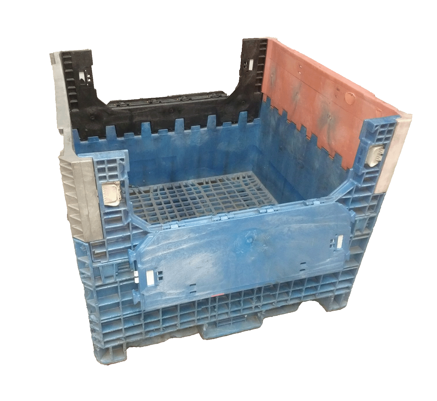 Reconditioned HPJ Industries 45" x 48" x 39" Mixed Color Storage Bottom Bulk Container - Image 3