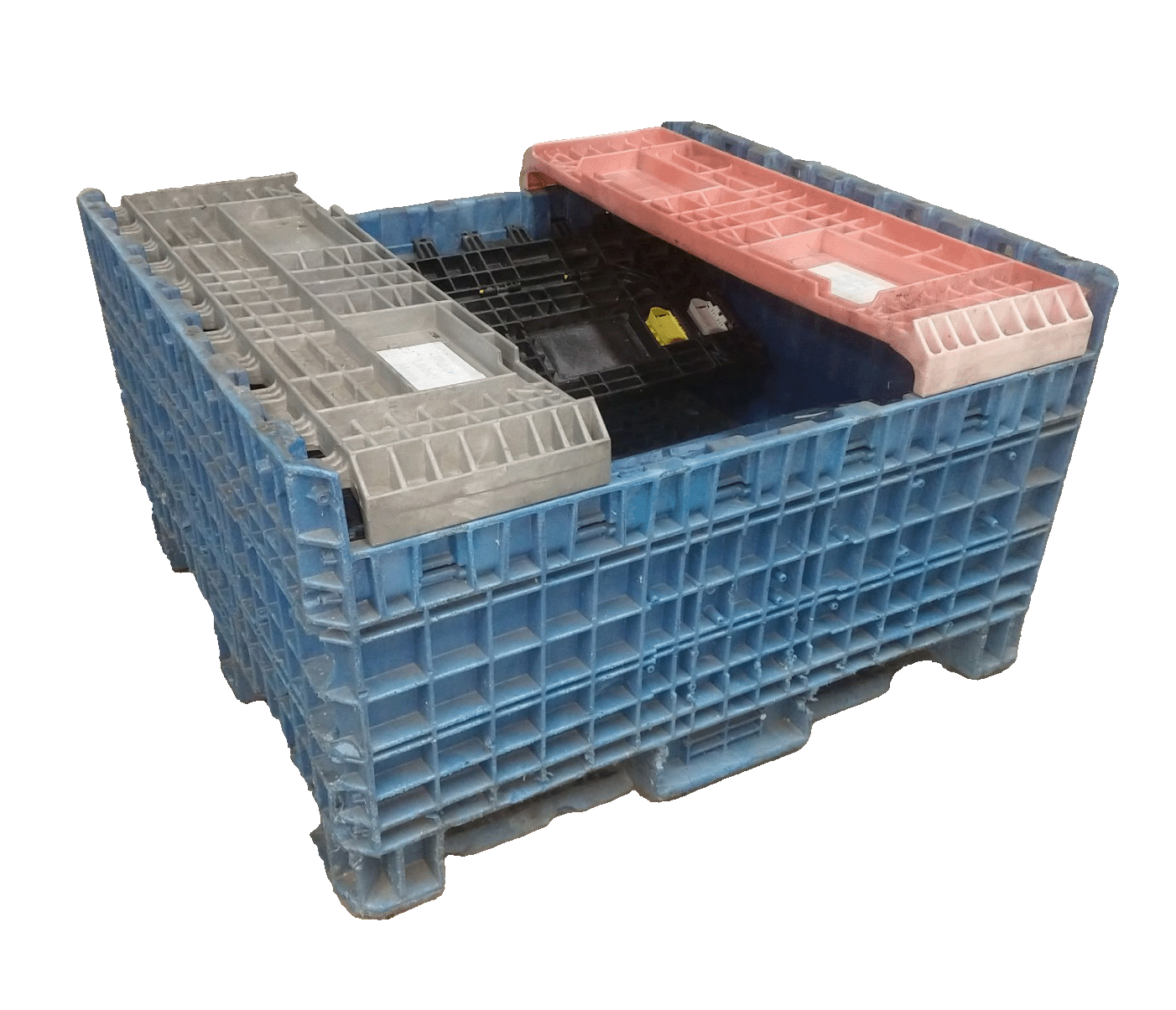Reconditioned HPJ Industries 45" x 48" x 39" Mixed Color Storage Bottom Bulk Container - Image 2