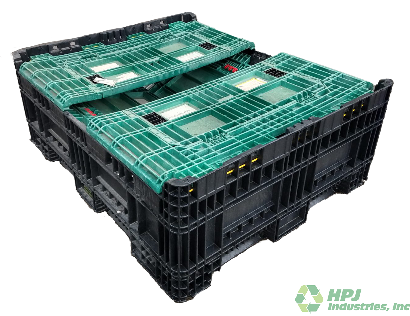 Reconditioned HPJ Industries 56" x 48" x 42" Mixed Color Bulk Container - 2 Drop Doors - Image 2