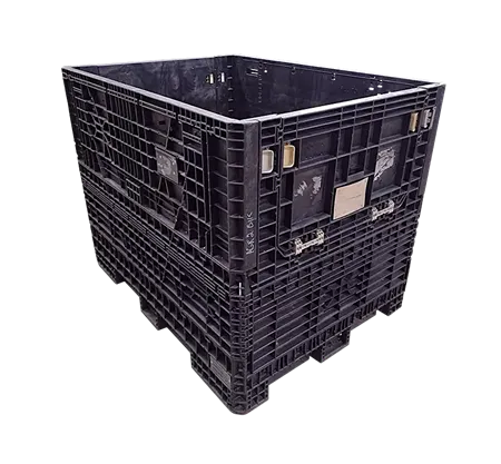 Reconditioned Ropak 64" x 48" x 50" All Black All Good Runner Bulk Container - 2 Drop Doors 48" Side