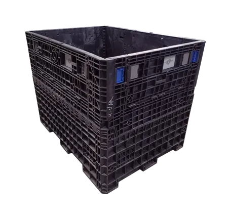 Reconditioned Ropak 64" x 48" x 50" All Black All Good Runner Bulk Container - 4 Drop Doors