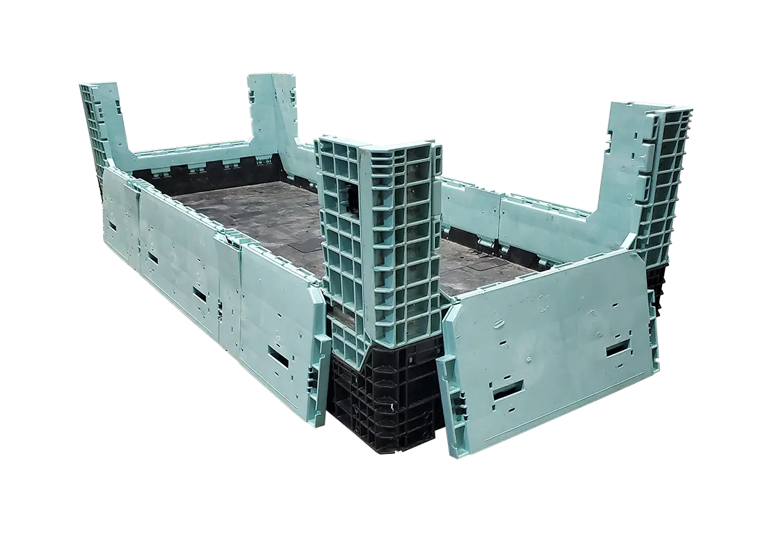 Reconditioned HPJ Industries 120" x 48" x 34" Mixed Color All Good Runner Bulk Container - 4 Drop Doors - Image 2