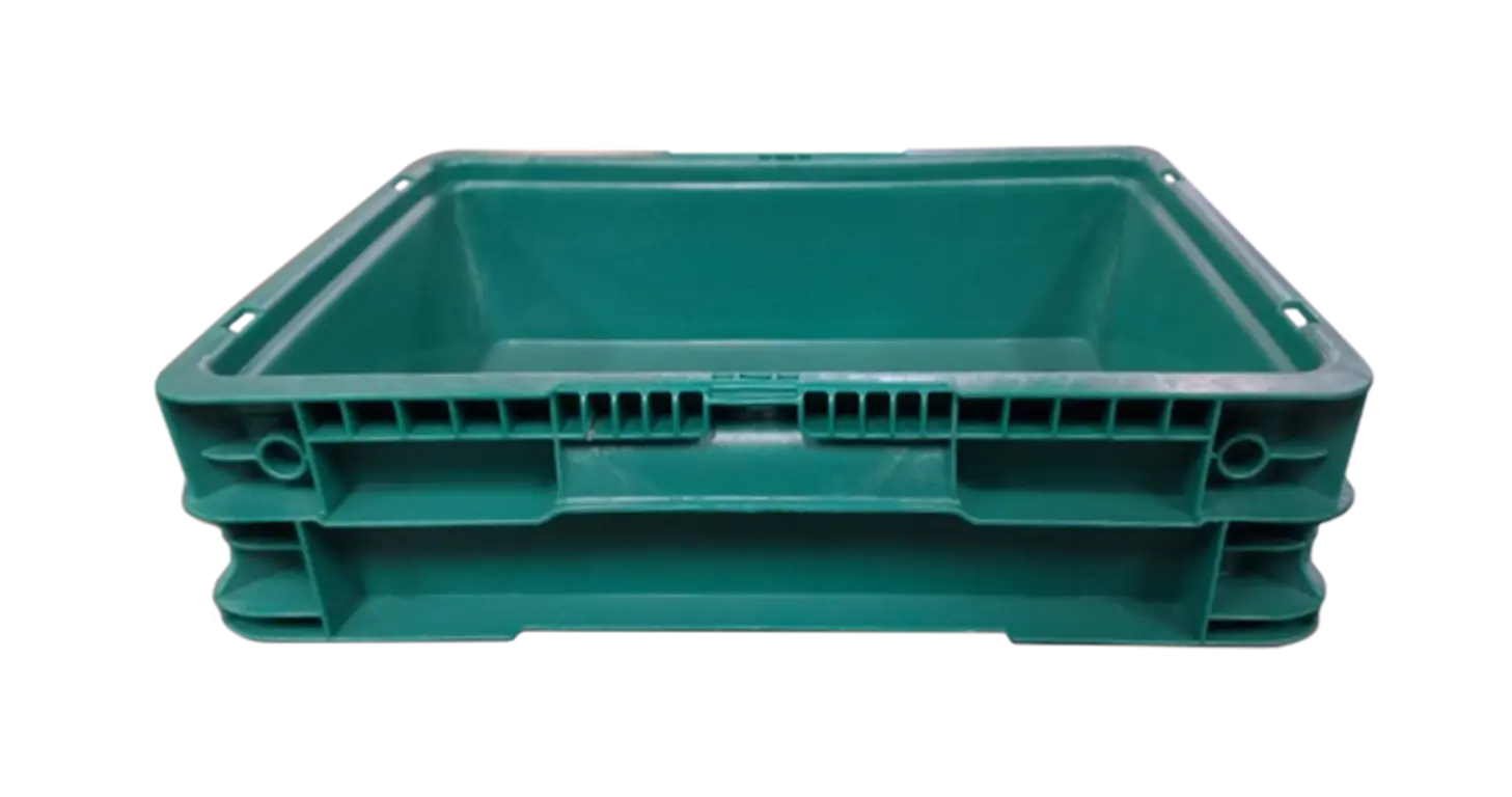 Used HPJ Industries 15" x 12" x 4" Green Hand Tote Smooth Bottom - Image 4