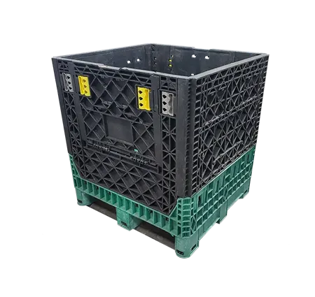 Lightly Used Triple Diamond 30" x 32" x 34" Green Base Black Wall Bulk Container - 2 Drop Doors