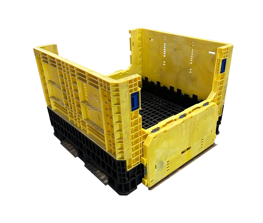 Reconditioned HPJ Industries 45" x 48" x 34" Black Base Yellow Wall Bulk Container - Image 4
