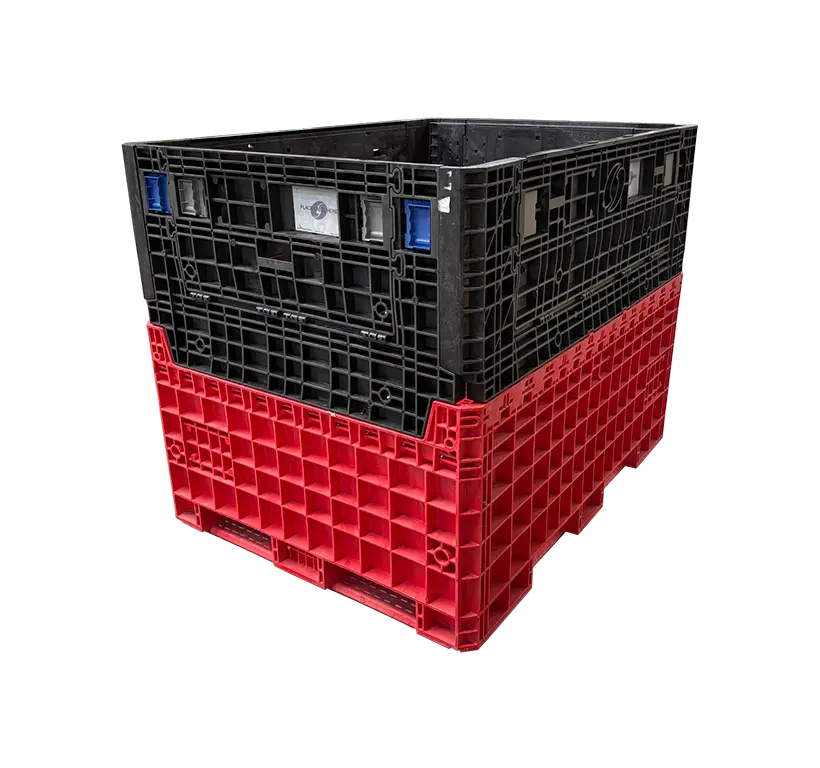 Reconditioned HPJ Industries 62" x 48" x 50" Red Base Black Wall All Good Runner Bulk Container - 2 Drop Doors on 48" Side