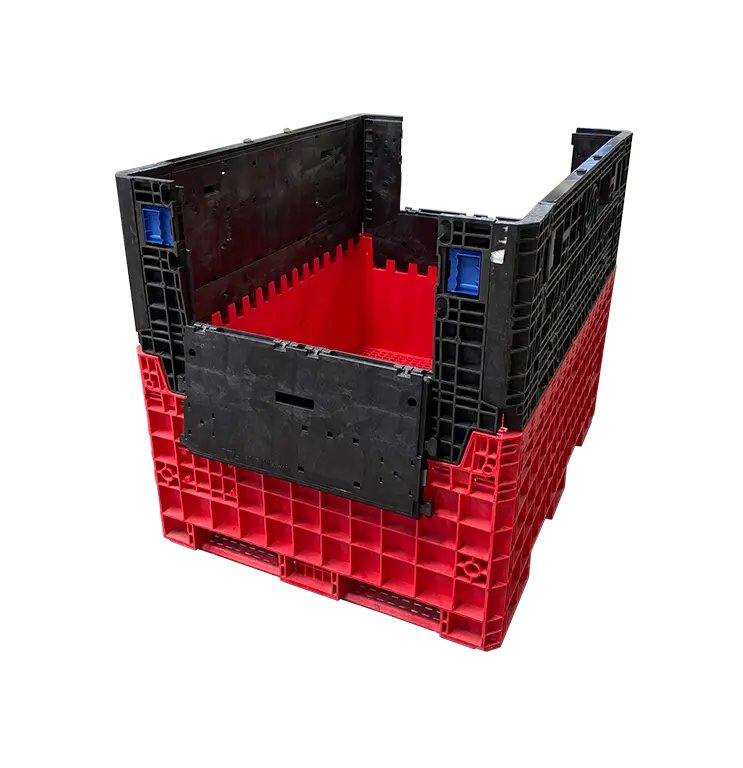 Reconditioned HPJ Industries 62" x 48" x 50" Red Base Black Wall All Good Runner Bulk Container - 2 Drop Doors on 48" Side - Image 3