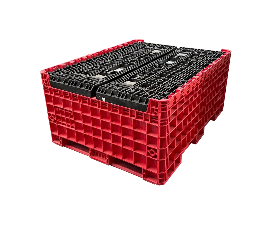 Reconditioned HPJ Industries 62" x 48" x 50" Red Base Black Wall All Good Runner Bulk Container - 2 Drop Doors on 48" Side - Image 4